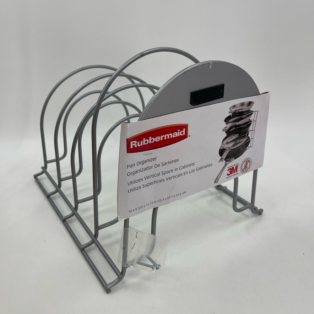 Rubbermaid 4 Tier Heavy-Duty Pot Pan Organizer Racks Cookware Lids Holder Silver